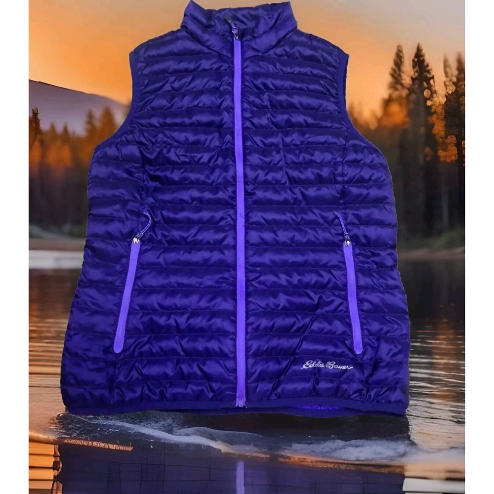 Eddie Bauer Puffer Vest Women Small Purple Excellent 700 Down Quilted Full Zip